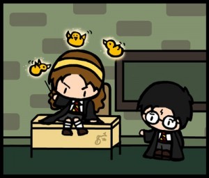 Hermione and her canaries spell